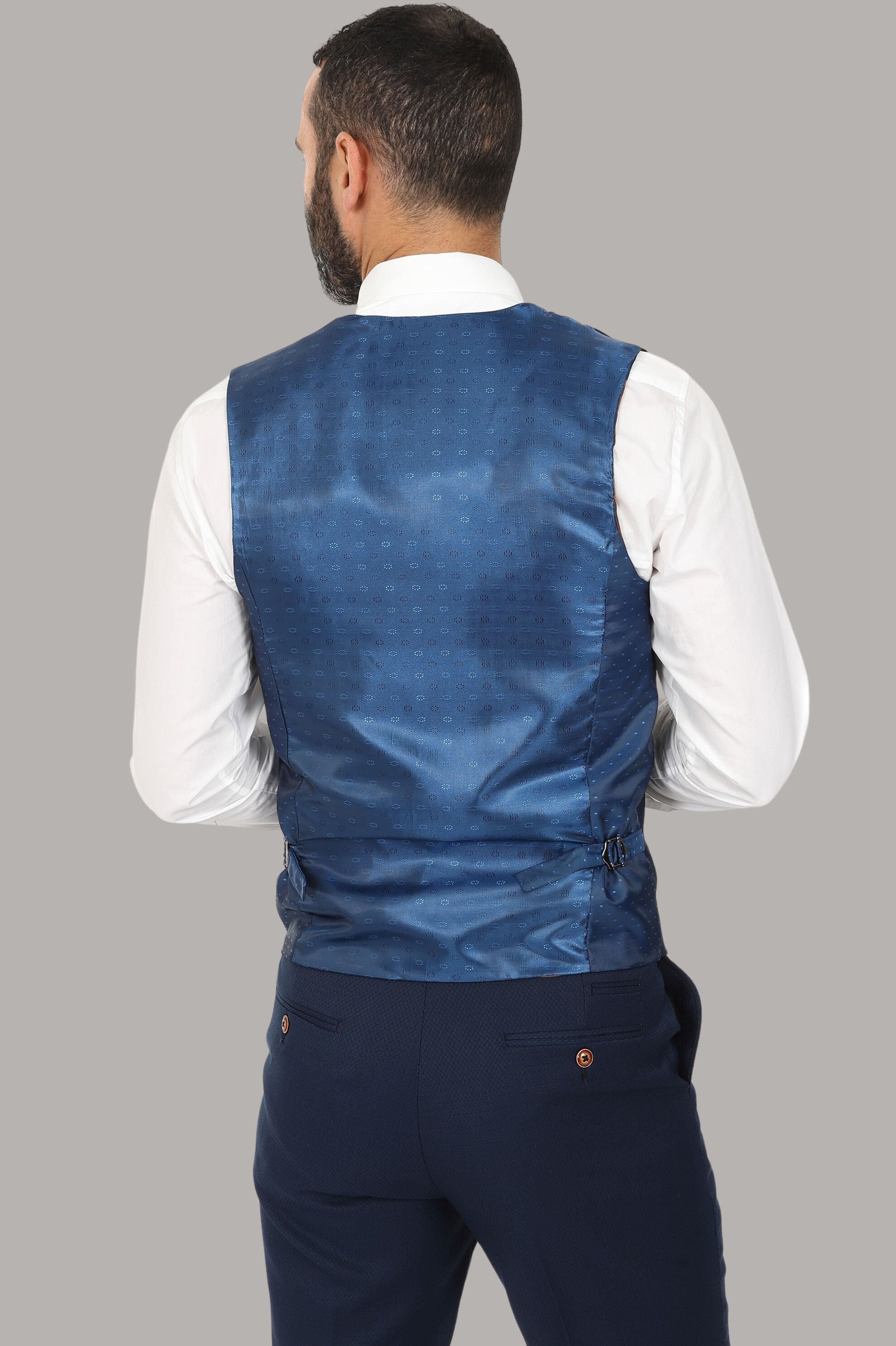 MAX- ROYAL BLUE THREE PIECE SUIT WTH CONTRAST BUTTONS