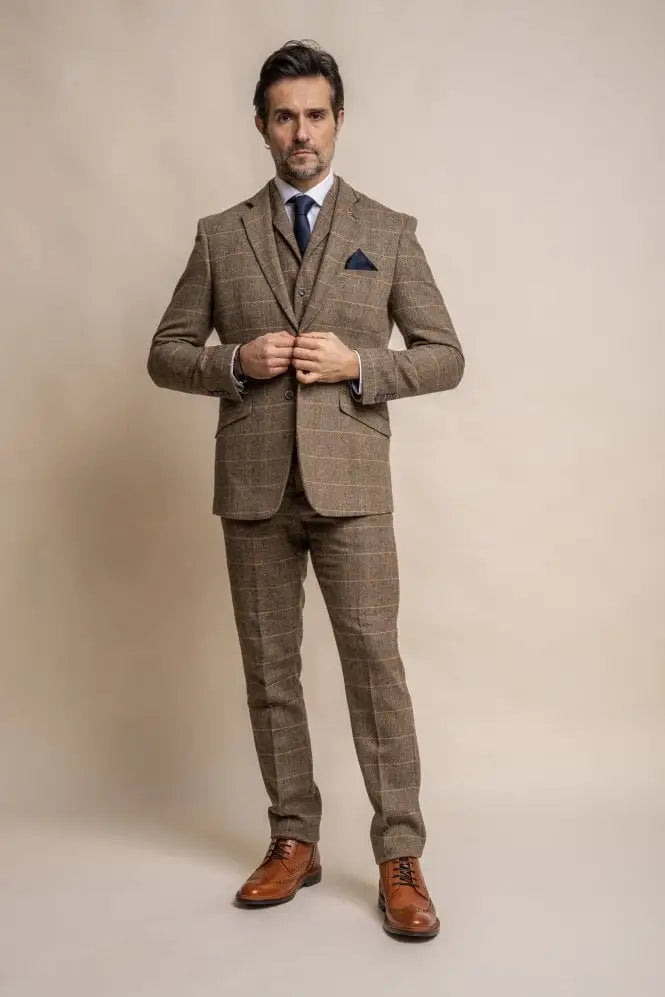 HOUSE OF CAVANI Albert Brown Tweed Check Suit