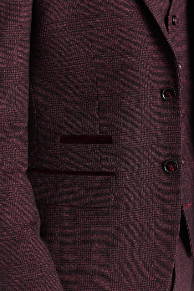 Regent Wine Check Three Piece Suit