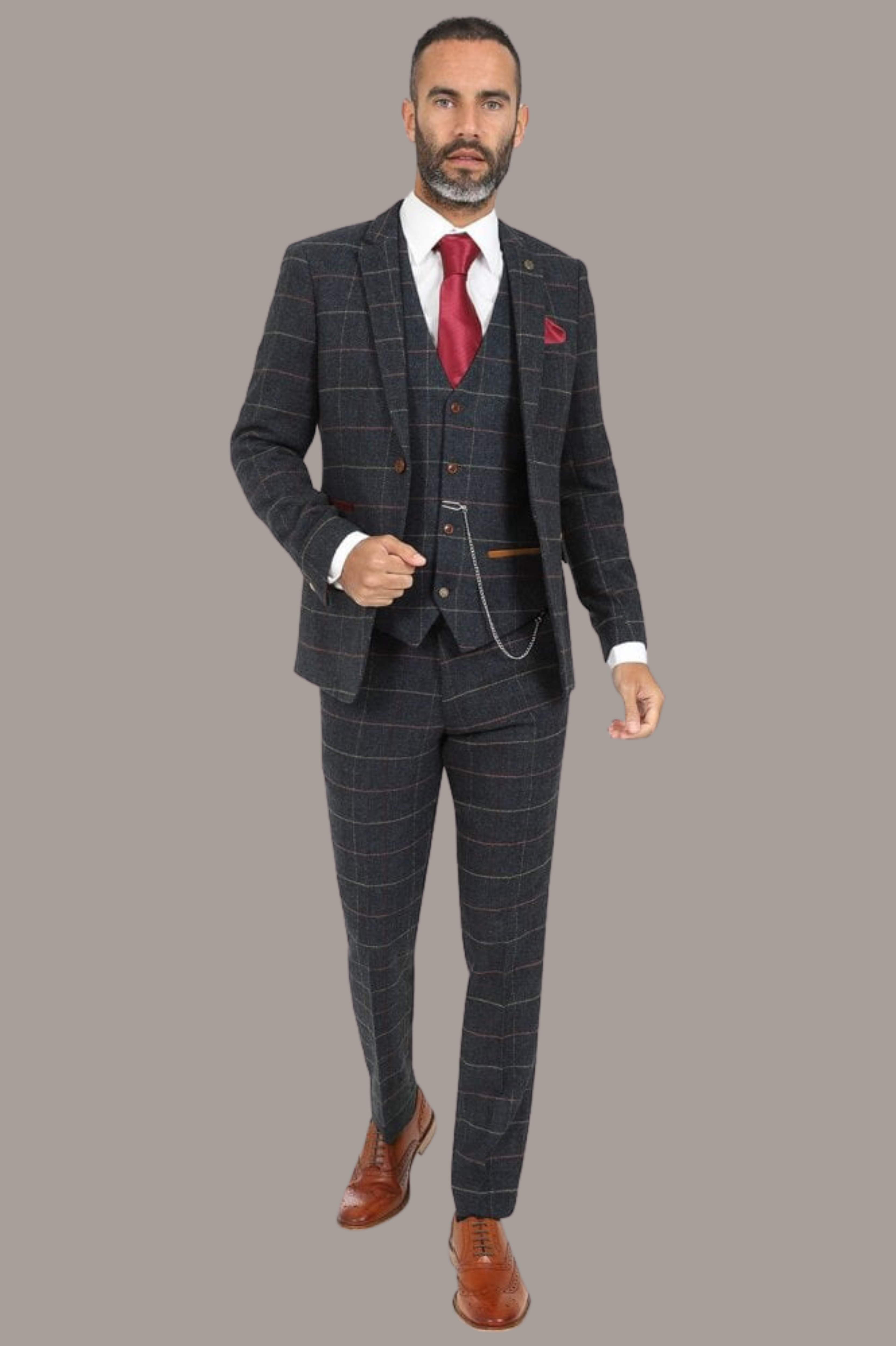 ETON-NAVY BLUE TWEED CHECK THREE PIECE SUIT