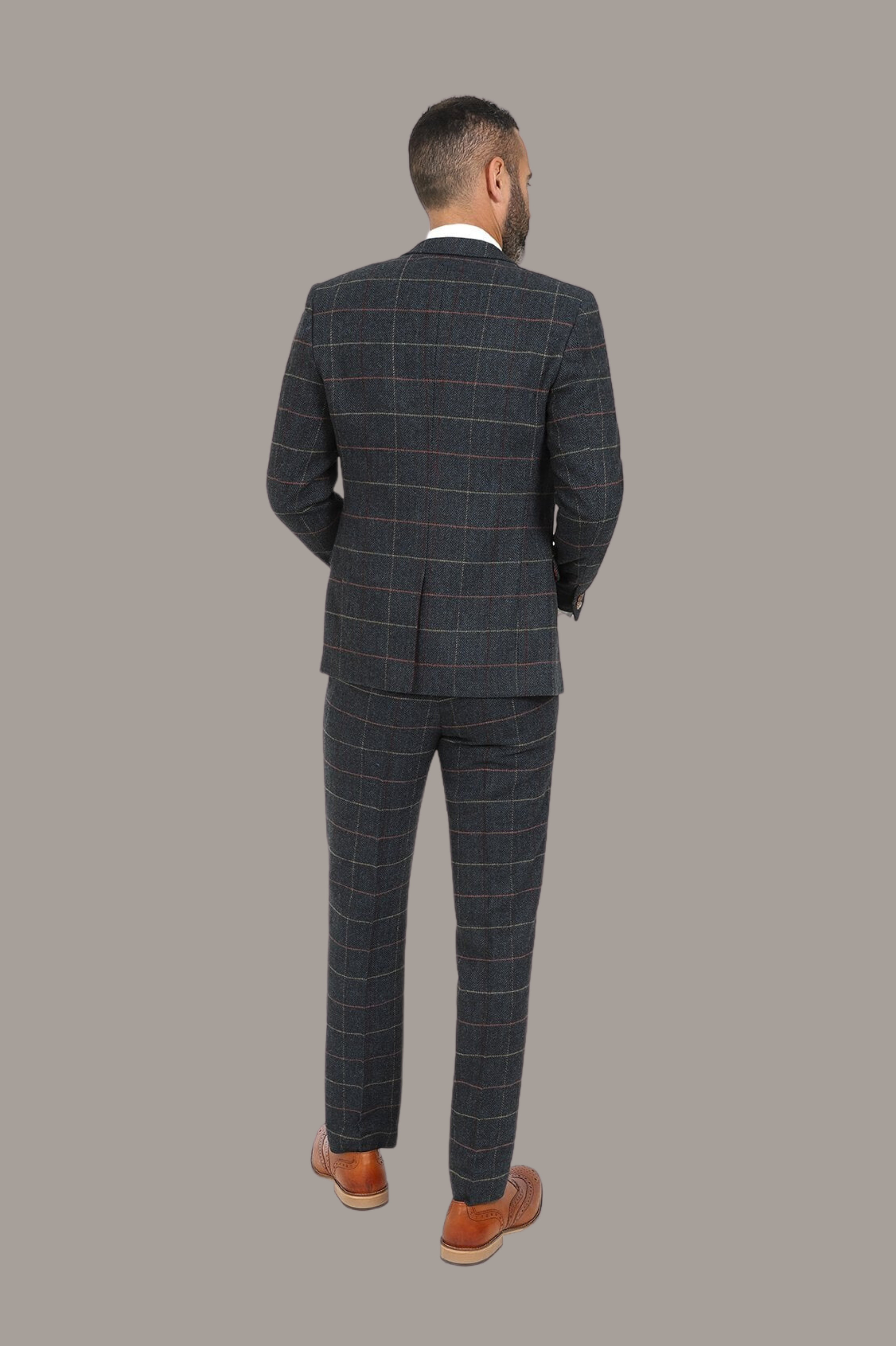 ETON-NAVY BLUE TWEED CHECK THREE PIECE SUIT