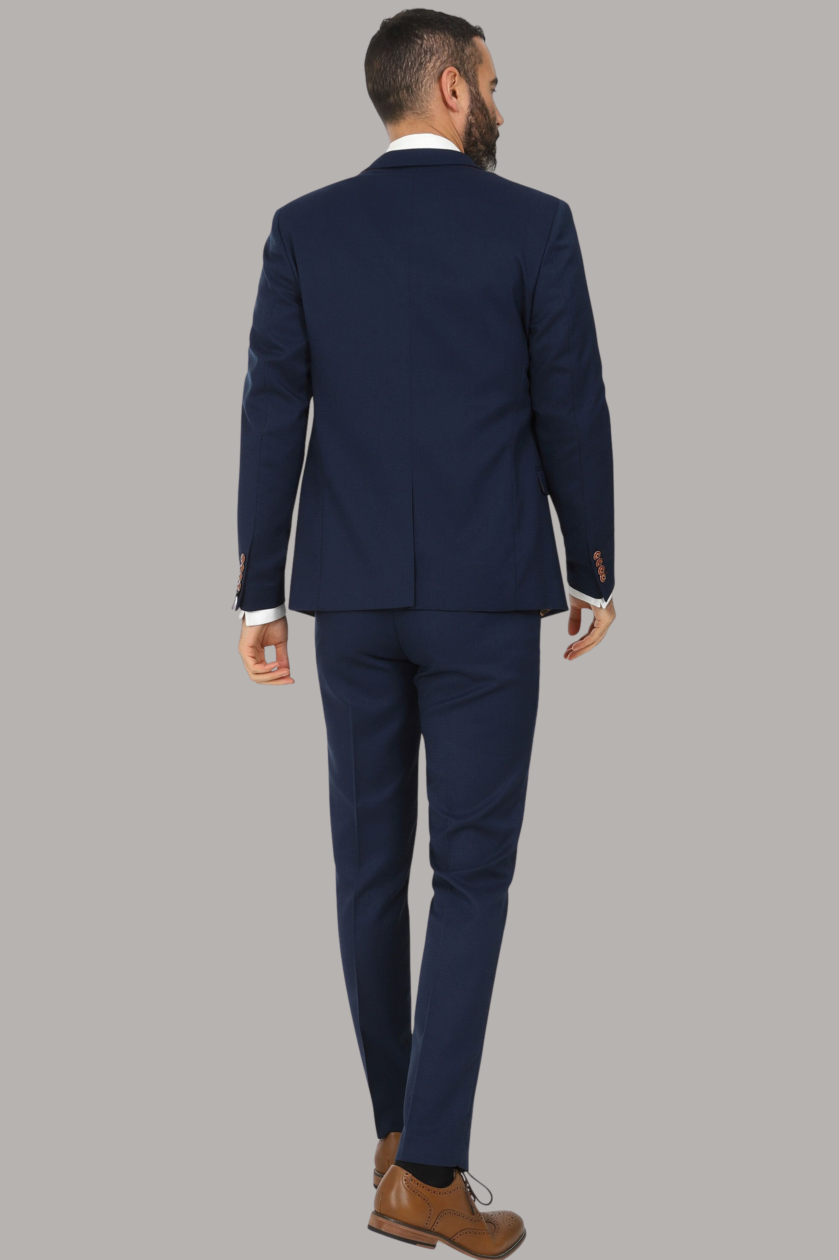 MAX- ROYAL BLUE THREE PIECE SUIT WTH CONTRAST BUTTONS