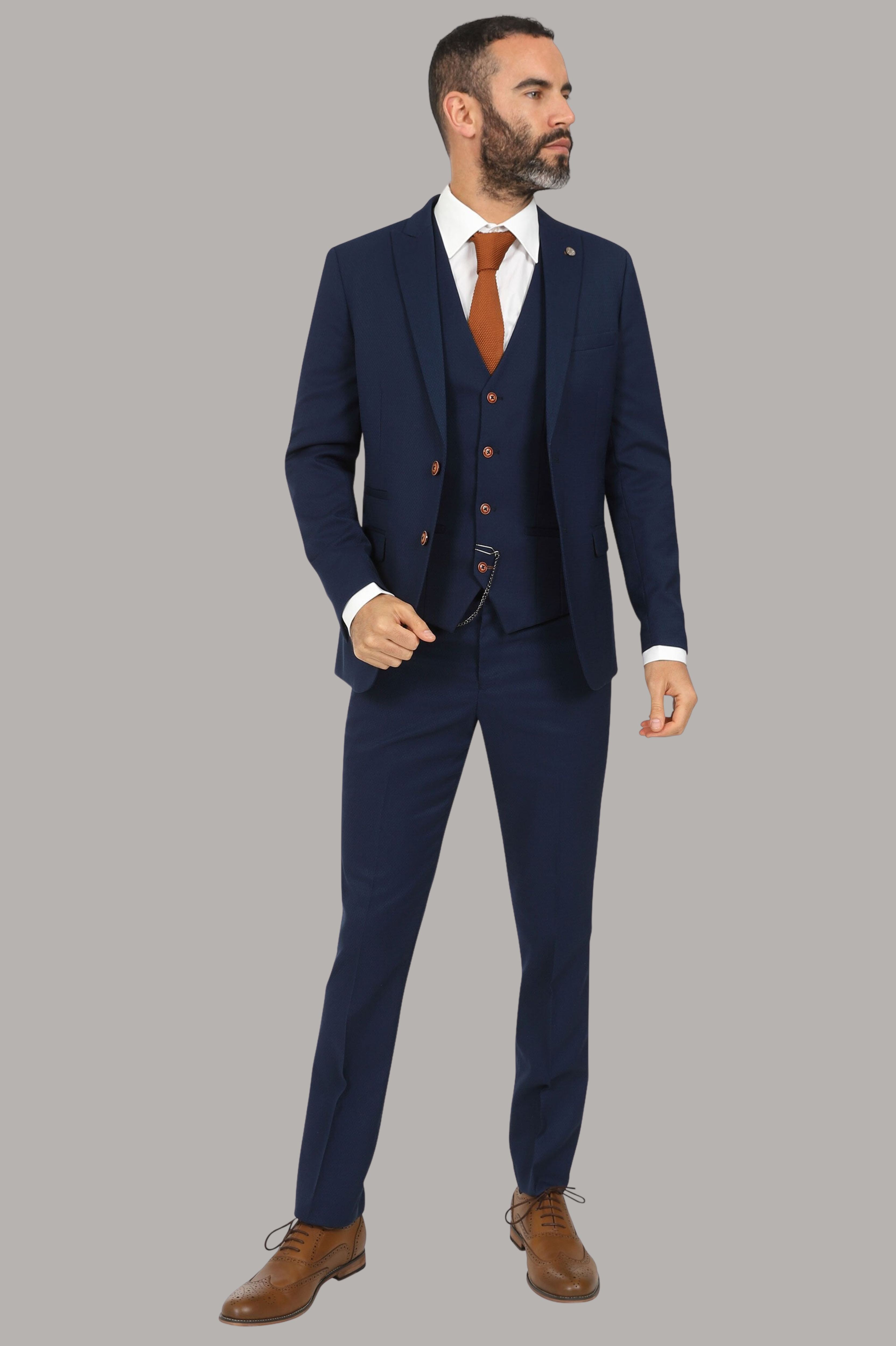 MAX- ROYAL BLUE THREE PIECE SUIT WTH CONTRAST BUTTONS