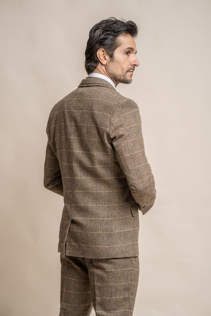 HOUSE OF CAVANI ALBERT BROWN SHORT TWEED THREE PIECE SUIT