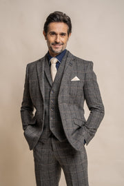 HOUSE OF CAVANI ALBERT GREY LONG TWEED CHECK SUIT