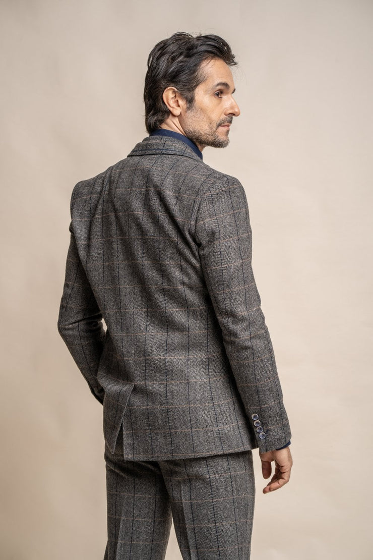 HOUSE OF CAVANI ALBERT GREY LONG TWEED CHECK SUIT