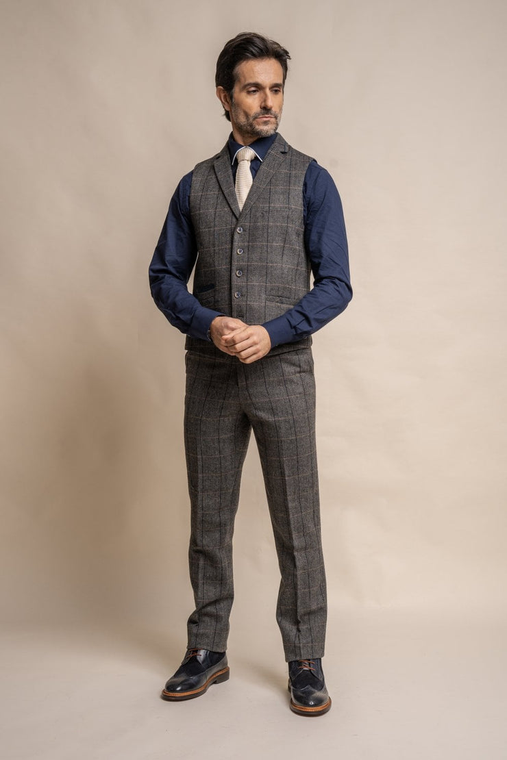 HOUSE OF CAVANI ALBERT GREY LONG TWEED CHECK SUIT