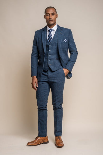 HOUSE OF CAVANI CARNEGI NAVY LONG TWEED CHECK SUIT