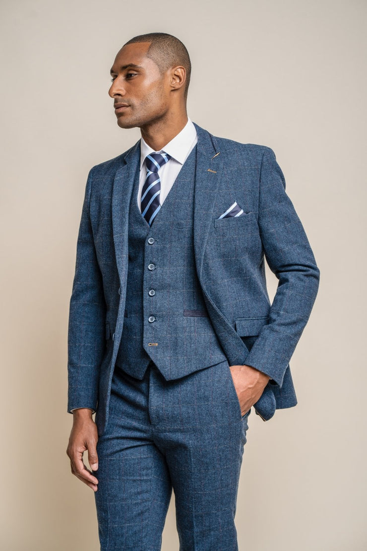 HOUSE OF CAVANI CARNEGI NAVY LONG TWEED CHECK SUIT