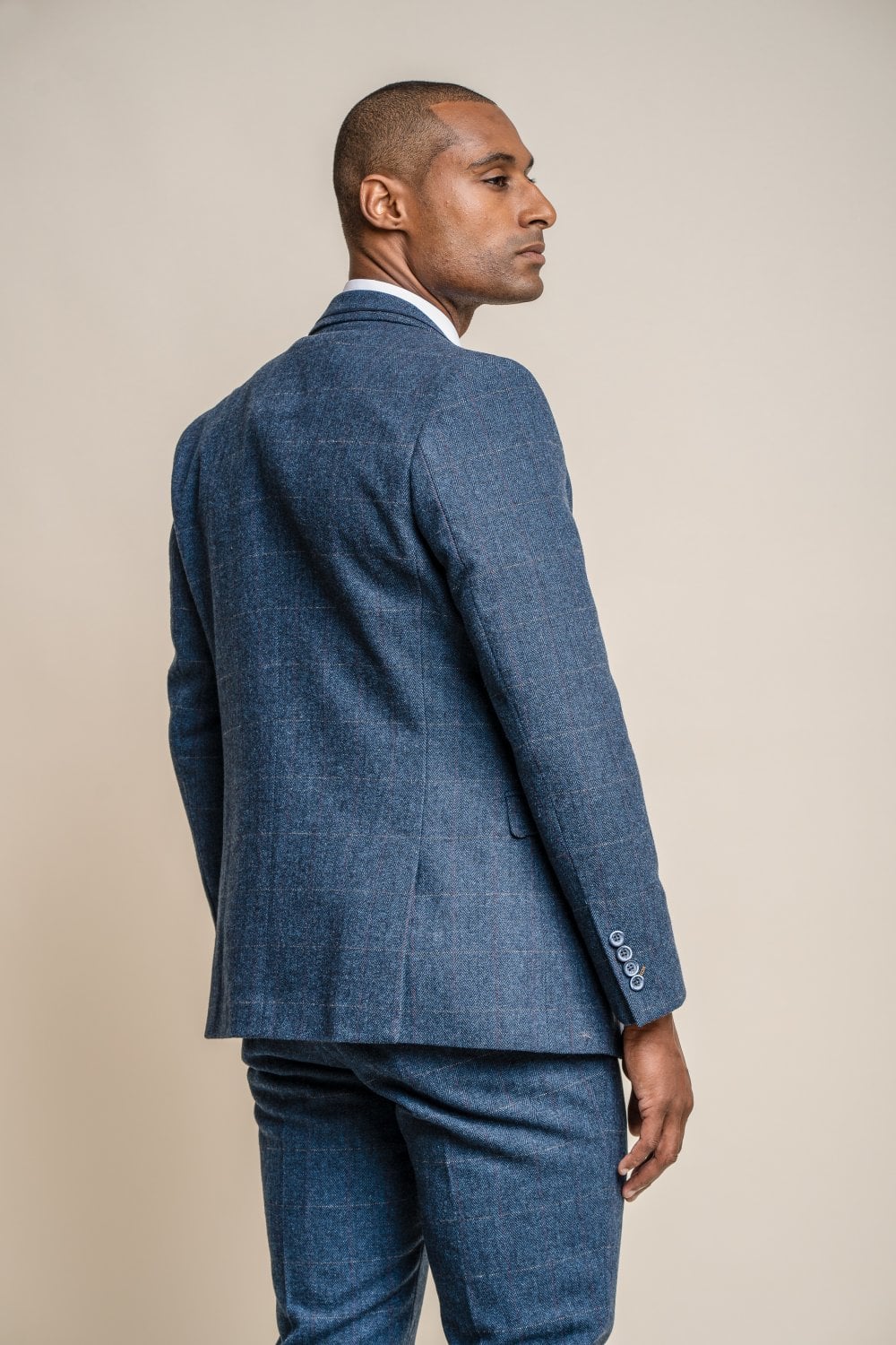 HOUSE OF CAVANI CARNEGI NAVY LONG TWEED CHECK SUIT